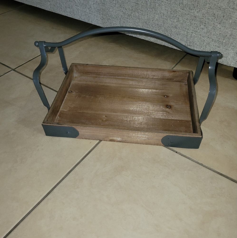 Wood Tray With Metal Handle